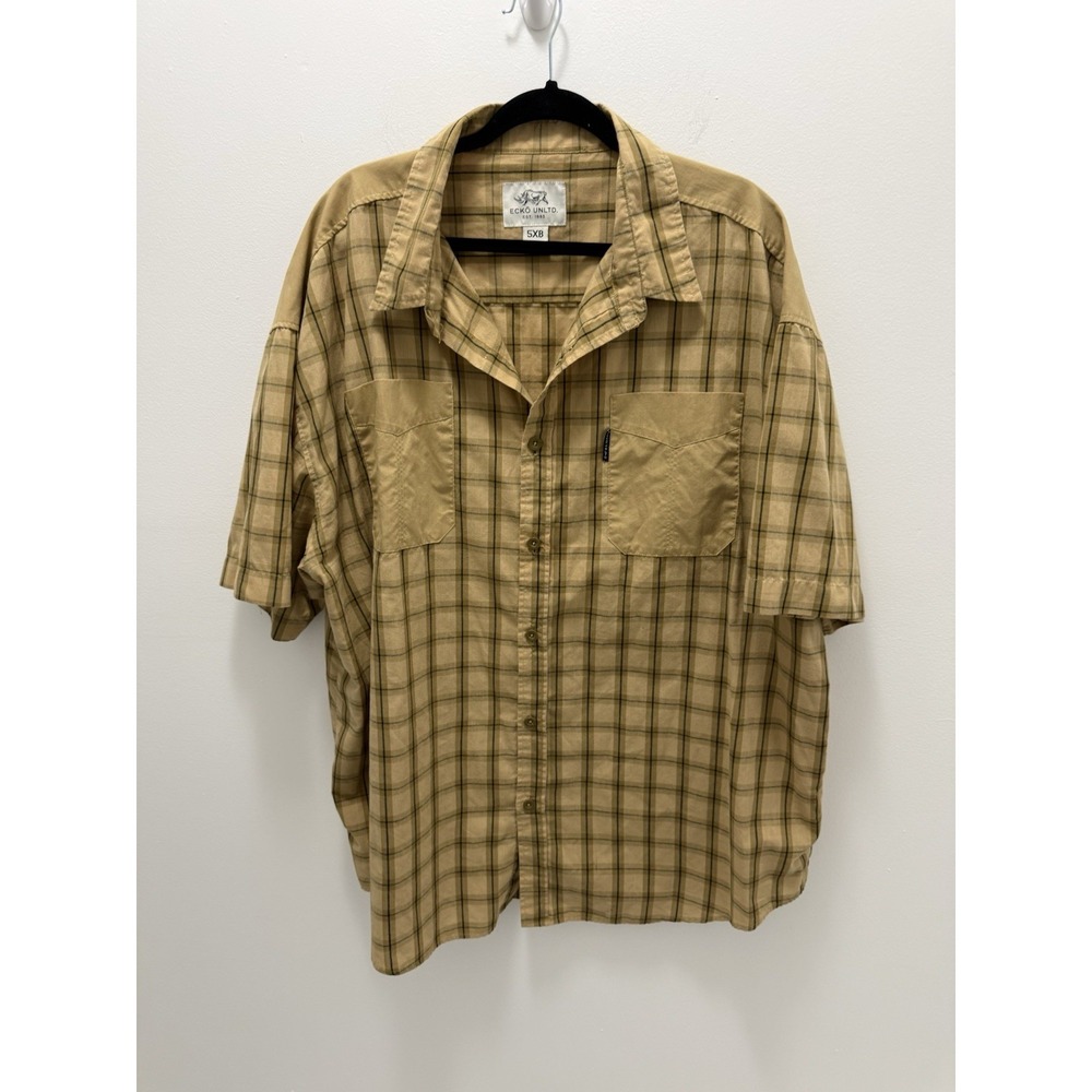 Vintage Y2K Ecko Unltd 5XB Big Tall Plaid Button Up Shirt Beige Streetwear